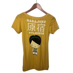 Harajuku Lovers Graphic Print T-Shirt Sz Small Yellow